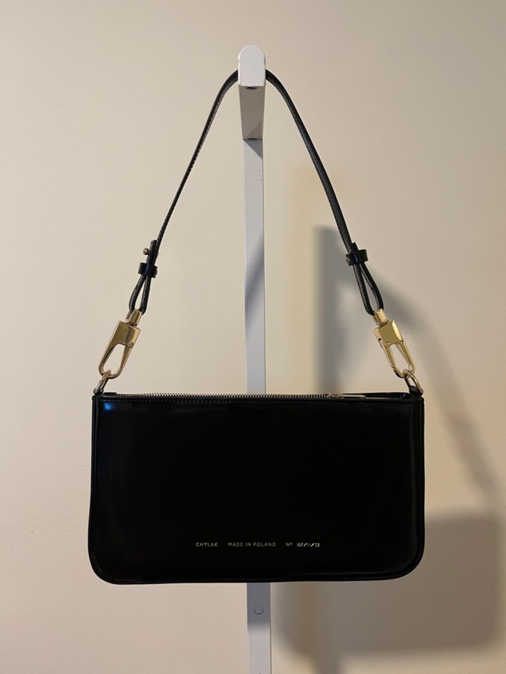 Chylak Black Leather Shoulder Bag with Gold Hardware - Picture 2 of 5